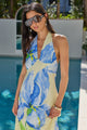 Escapism Pale Yellow Blue Floral Tie Neck Halter Maxi Dress