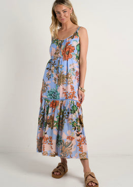 Estela Blue Floral Strappy Floaty Maxi Dress