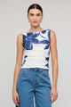 Ethos Blue White Floral Mesh Sleeveless Top