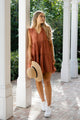 Etna Terracotta Tiered Summer Shift Mini Dress
