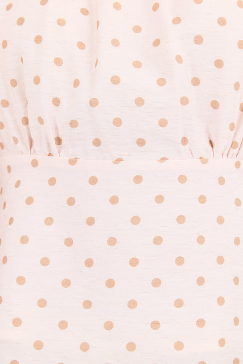 Close-up of a polka dot pattern on a fabric surface.