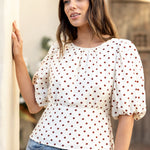 Eventual Ivory Chocolate Polka Dot Mid Sleeve Fit and Flare Top