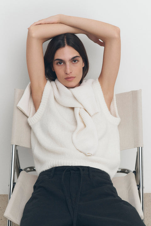 Shop Everly Cream Knit Crew Neck Vest Flo Frankie