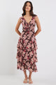 Evidently Chocolate Floral Flutter Sleeve Tiered Midi Dress