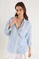 Exalted Blue Stripe Linen Viscose Oversized Shirt