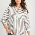 Exalted Green Stripe Linen Viscose Oversized Shirt