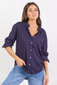 Exalted Navy Stripe Linen Viscose Oversized Shirt
