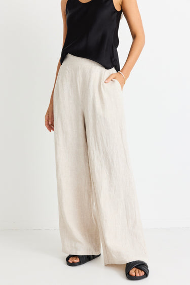 Guardian Natural Linen Elastic Back Wide Leg Pant