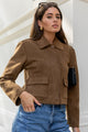Exhibit Cinnamon Faux Suede Button Front Cropped Jacket