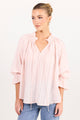 Expedition Blush Self Stripe Shirred Neck Short Sleeve Top
