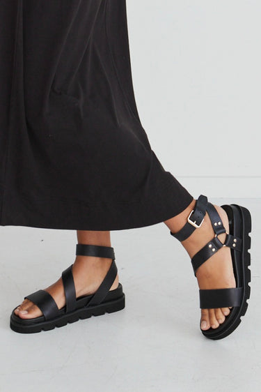 Caplan Black Flatform Strappy Sandal ACC Shoes - Slides, Sandals Mollini   