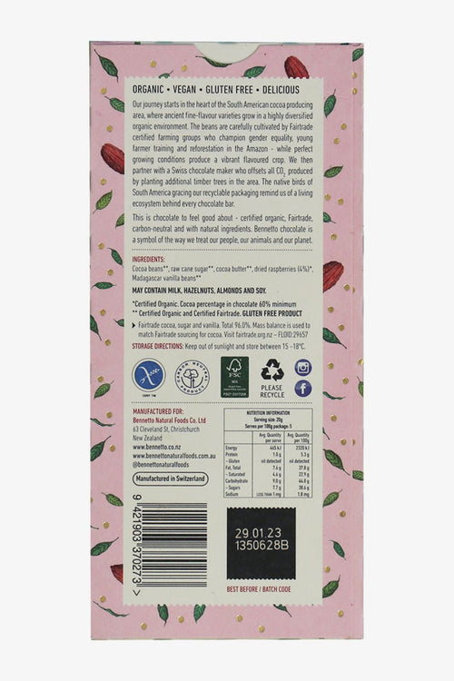 Fairtrade Raspberries in Dark Chocolate (Pink) 100gm