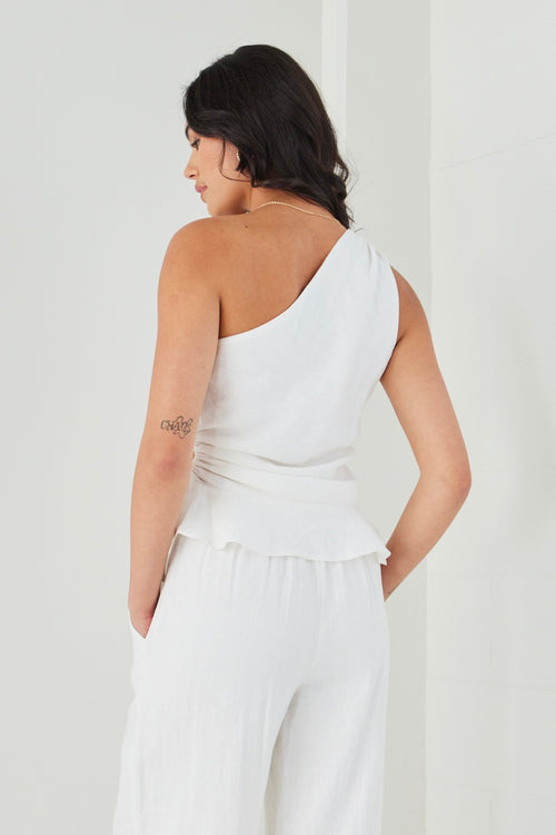 Fairytale White Linen One Shoulder Cutout Top WW Top Among the Brave   