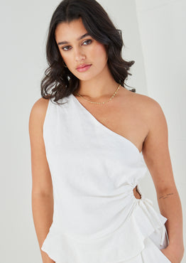 Fairytale White Linen One Shoulder Cutout Top WW Top Among the Brave   