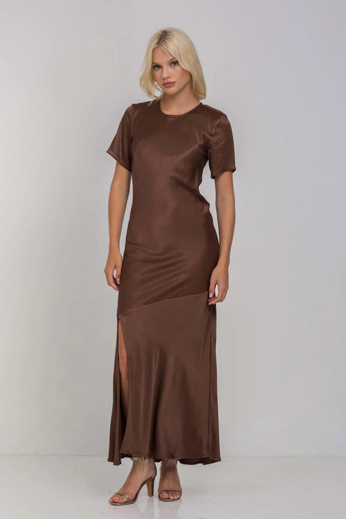 Shop Falling In Love Chocolate SS Satin Maxi Dress | Flo & Frankie Shop Falling In Love Chocolate SS Satin Maxi Dress | Flo & Frankie