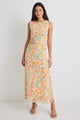 Fast Golden Floral Mesh Boat Neck Sleeveless Maxi Dress