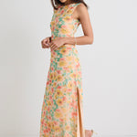 Fast Golden Floral Mesh Boat Neck Sleeveless Maxi Dress