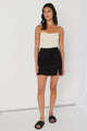 Fever Black Linen Front Split Belted Mini Skirt
