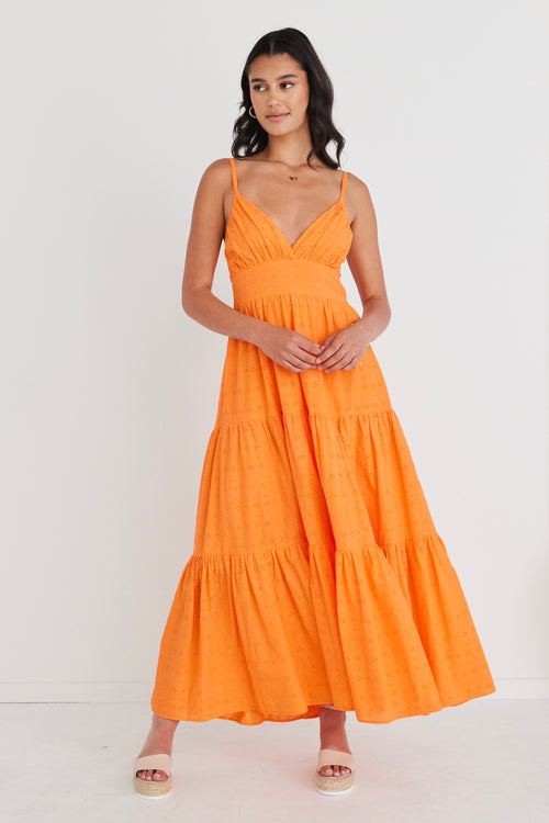 Fields Orange Broiderie Tie Back Cami Maxi Dress WW Dress Among the Brave   