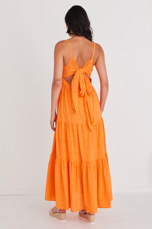 Fields Orange Broiderie Tie Back Cami Maxi Dress WW Dress Among the Brave   