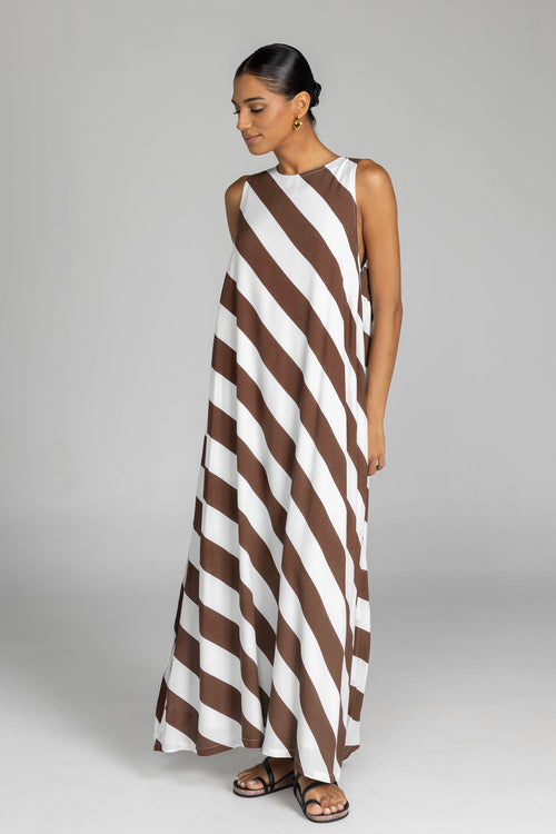 Shop Finally Here Chocolate White Diagonal Stripe Sleeveless Maxi Dres Shop Finally Here Chocolate White Diagonal Stripe Sleeveless Maxi Dres