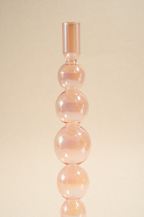 pink glass candle holder