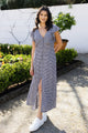 Flawless Navy Gingham Fluted Sleeve Button Front Midi Dress
