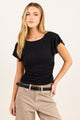 Flitter Black Gathered Waist Detail Short Sleeve Top