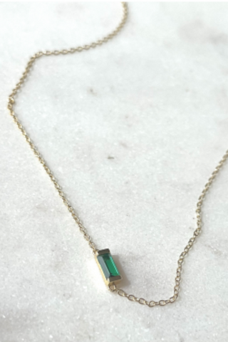 Emerald Baguette Gold Necklace