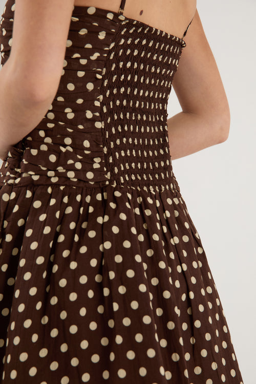 Shop Florentine Chocolate Polka Dot Strapless Pleated Bodice Mini Dres Shop Florentine Chocolate Polka Dot Strapless Pleated Bodice Mini Dres
