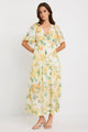 Fluent Honey Floral Crinkle Fabric Flutter Sleeve Maxi Dress