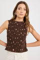 Forsaken Chocolate Multi Polka Dot Shirred Sleeveless Shell Top