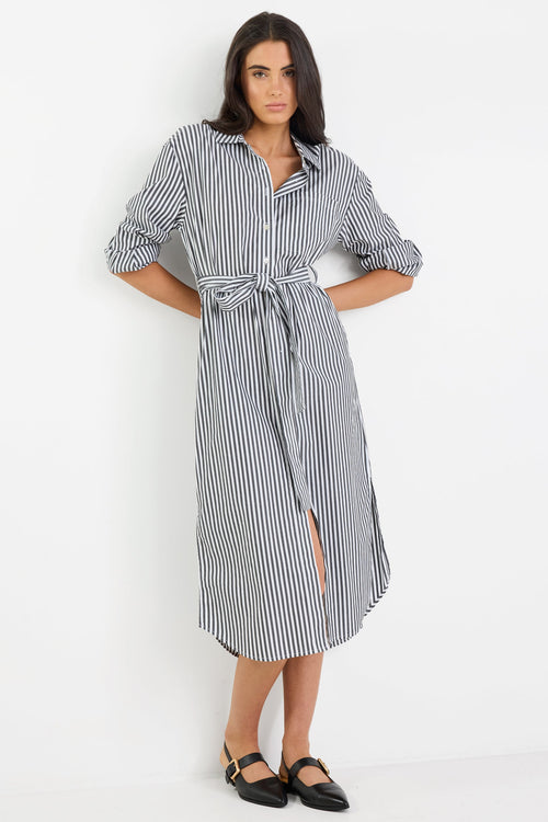 flo cotton midi shirt dress BODEN Flo Cotton Midi Shirt Dress-Indigo Bunting, Floral Tile