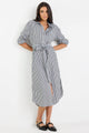 Forward Black Stripe Cotton Midi Shirt Dress
