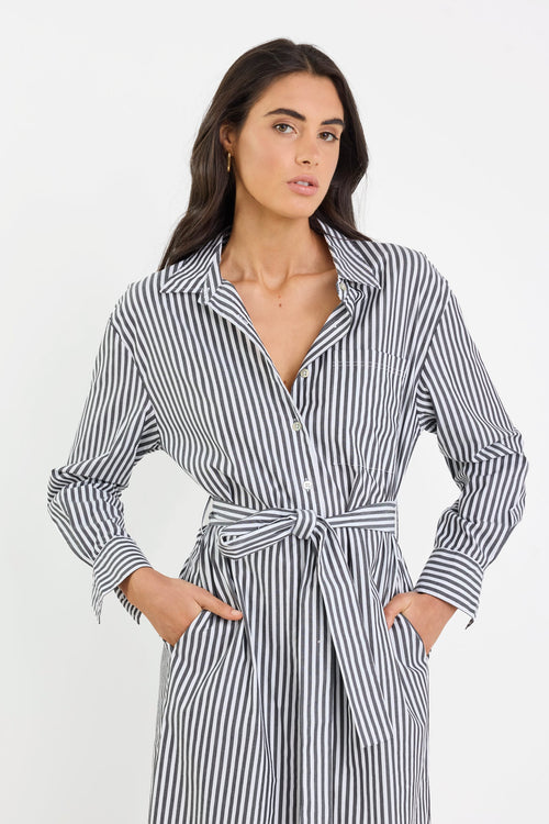 Shop Forward Black Stripe Cotton Midi Shirt Dress | Flo & Frankie Shop Forward Black Stripe Cotton Midi Shirt Dress | Flo & Frankie