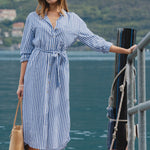 Forward Blue Stripe Cotton Midi Shirt Dress