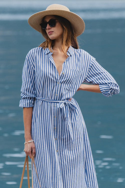 Shop Forward Blue Stripe Cotton Midi Shirt Dress | Flo & Frankie Shop Forward Blue Stripe Cotton Midi Shirt Dress | Flo & Frankie
