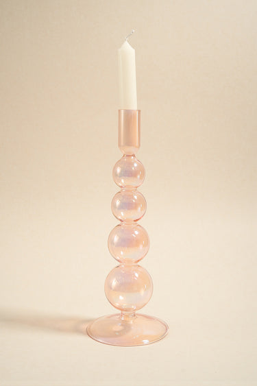 pink glass candle holder