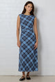 Frame Blue Check Mesh Sleeveless Maxi Dress