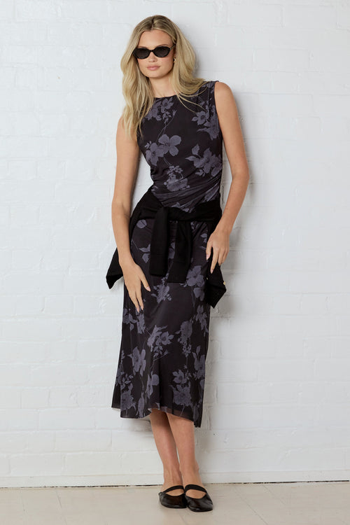 self portrait sleeveless midnight floral mesh dress self-portrait - Black Floral Lace Midi Dress