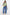Woman wearing green knit tee and blue denim jeans on white background.