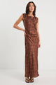 Fruition Mocha Jacquard Satin Bias Maxi Dress