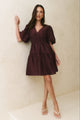 Axel Burgundy Plum Puff Sleeve V Neck Mini Dress