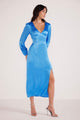 Gaia Blue LS Satin Maxi Dress