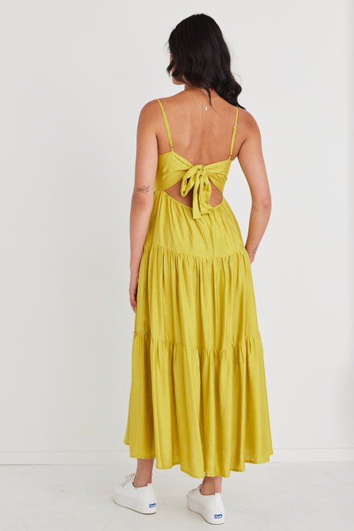 Galaxy Citron Tie Back Tiered Strappy Maxi Dress WW Dress Among the Brave   