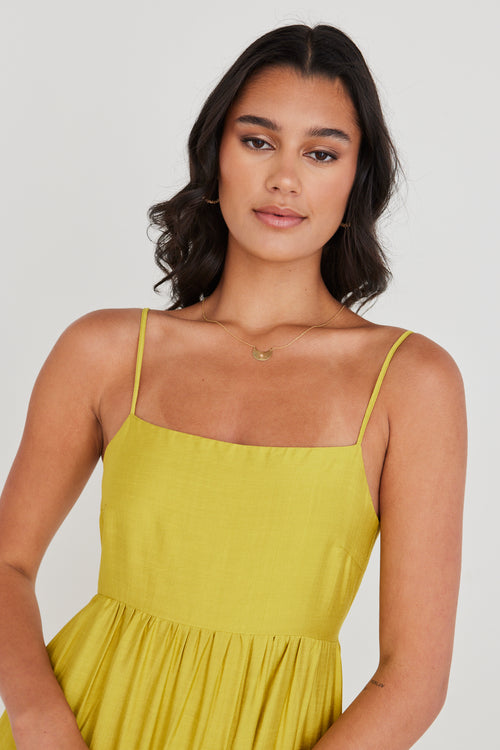 Galaxy Citron Tie Back Tiered Strappy Maxi Dress WW Dress Among the Brave   