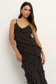 Galore Black Polka Dot Bias Ruffle Slip Maxi Dress