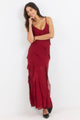 Galore Dark Red Georgette Bias Ruffle Slip Maxi Dress