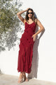 Galore Dark Red Georgette Bias Ruffle Slip Maxi Dress