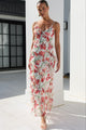 Galore Cream Red Floral Georgette Bias Ruffle Slip Maxi Dress